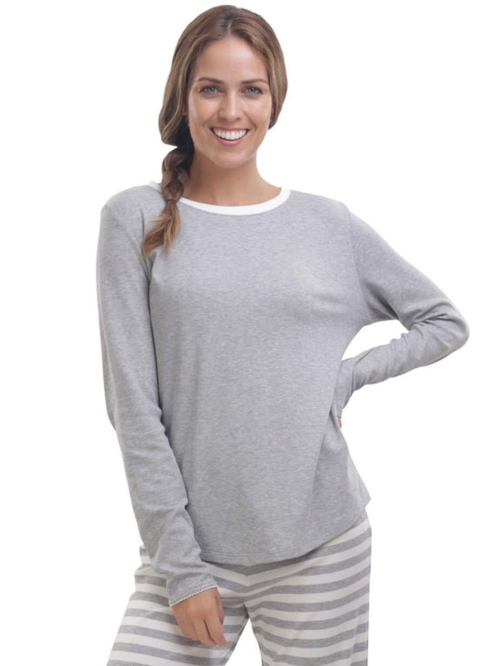 Jijamas The Soul Mate in Heather Grey Pajama Long Sleeve Top Grey Medium